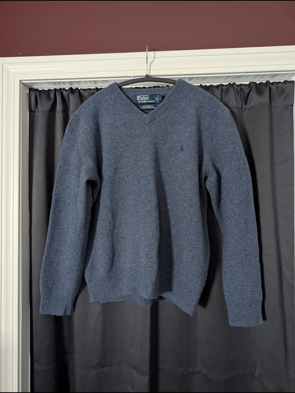 Polo by Ralph Lauren 100% Lambswool Women's Blue V-Neck Sweater L